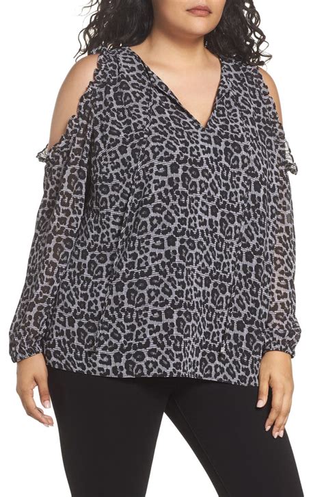 michael kors cold shoulder leopard cheetah knit sweater top|MICHAEL Michael Kors .